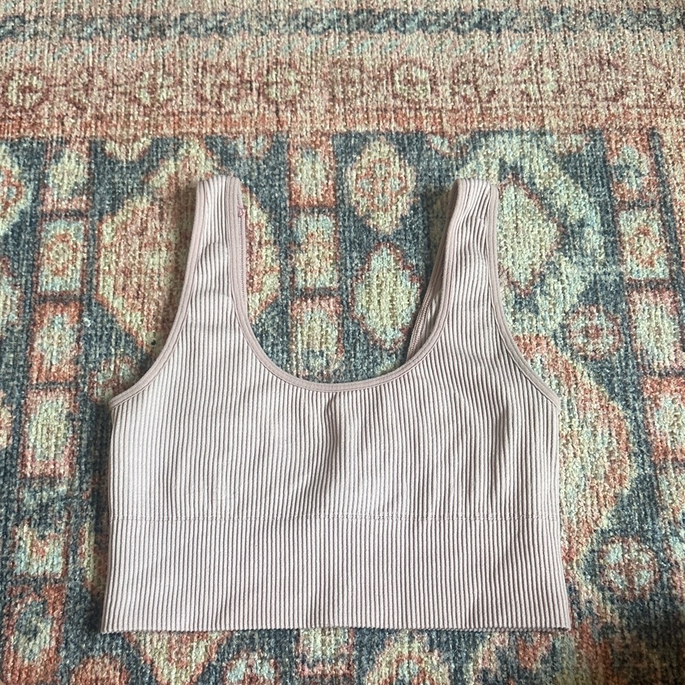 Ribbed Scoop Neck Tank Top - light pink